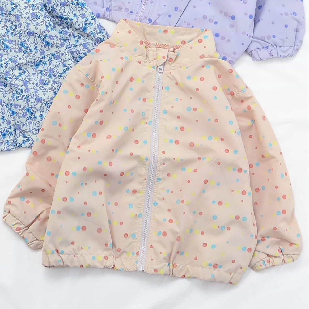 防潑水 輕量網紗風衣外套-彩色點點-粉杏