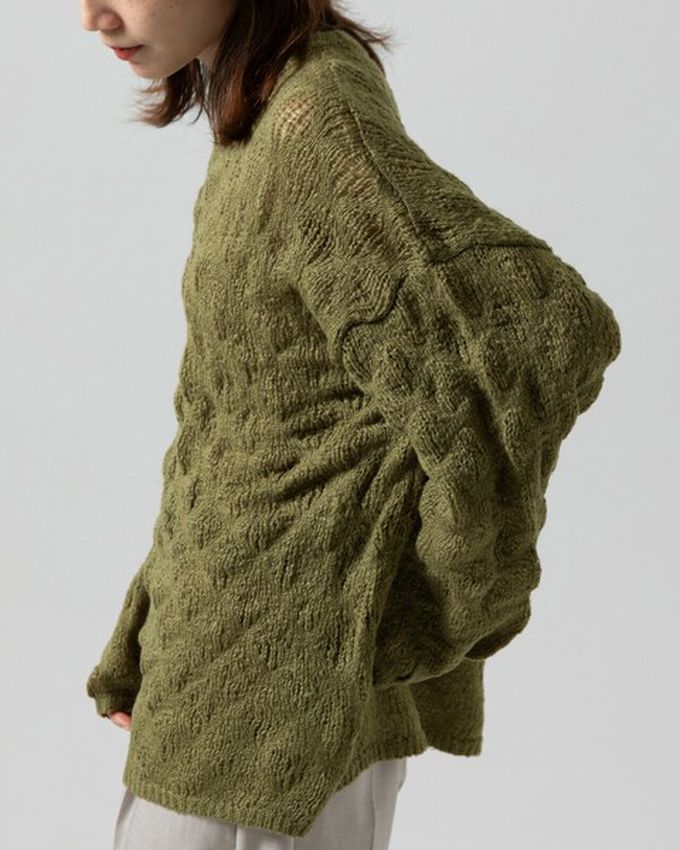 日本 gleam - 柔軟微透蓬鬆馬海毛針織上衣-軍綠