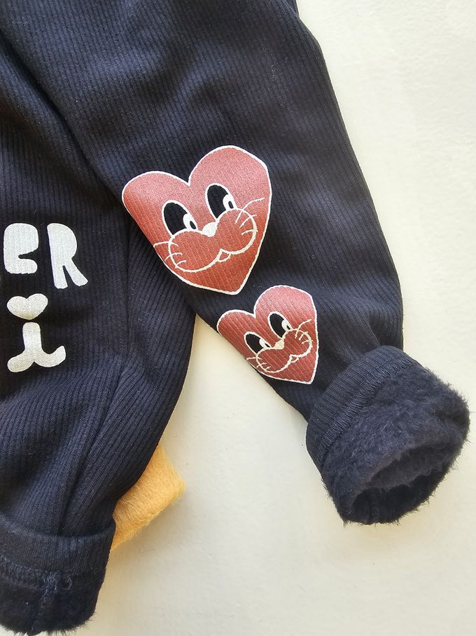 韓國 First Blue - (內磨毛)鬆緊腰愛心動物臉彈力褲-米灰杏