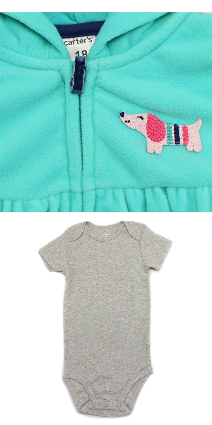 美國 Carter's - 臘腸狗連帽外套+短袖包屁衣+長褲3件組