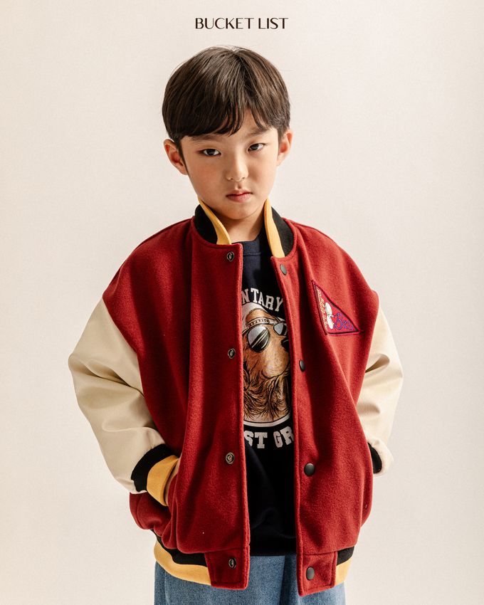 韓國 BUCKET LIST - 經典學院風撞色棒球外套-綠
