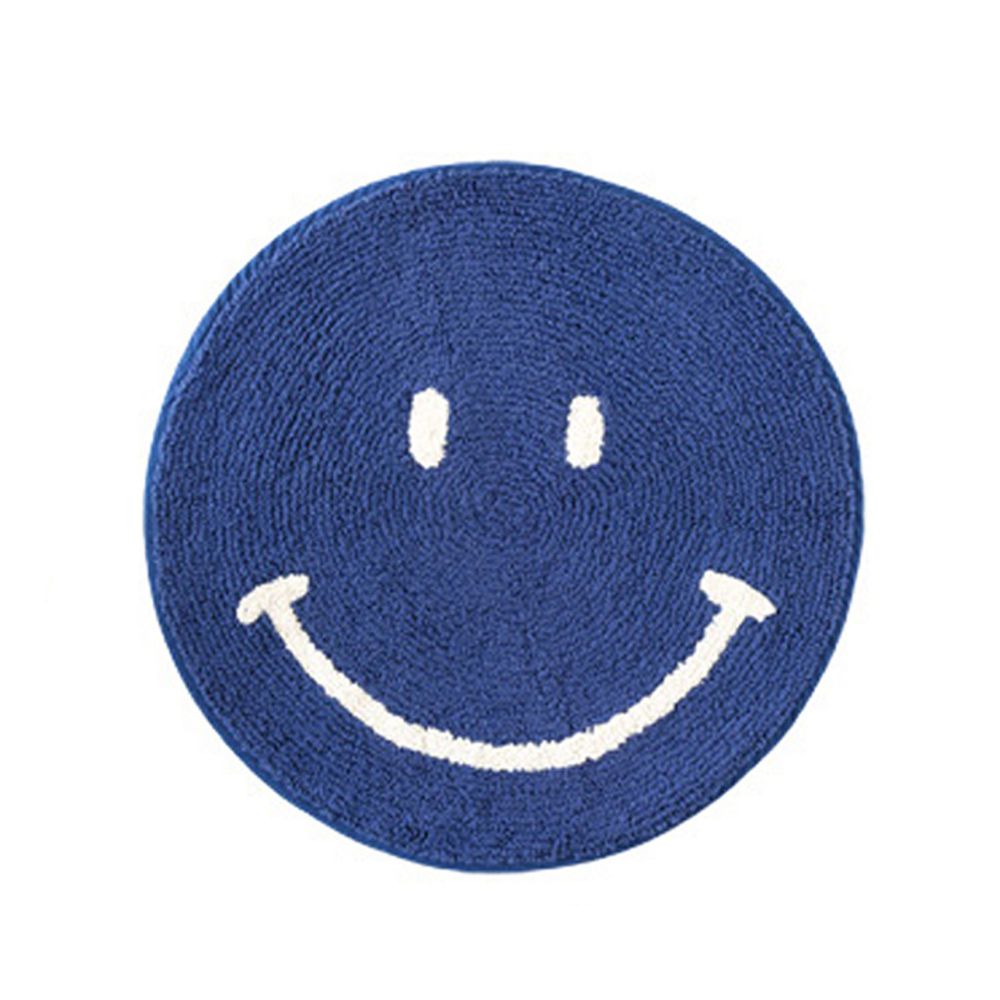 日本 TOMO - 圓形可愛地墊-笑臉-深藍 (φ50cm)
