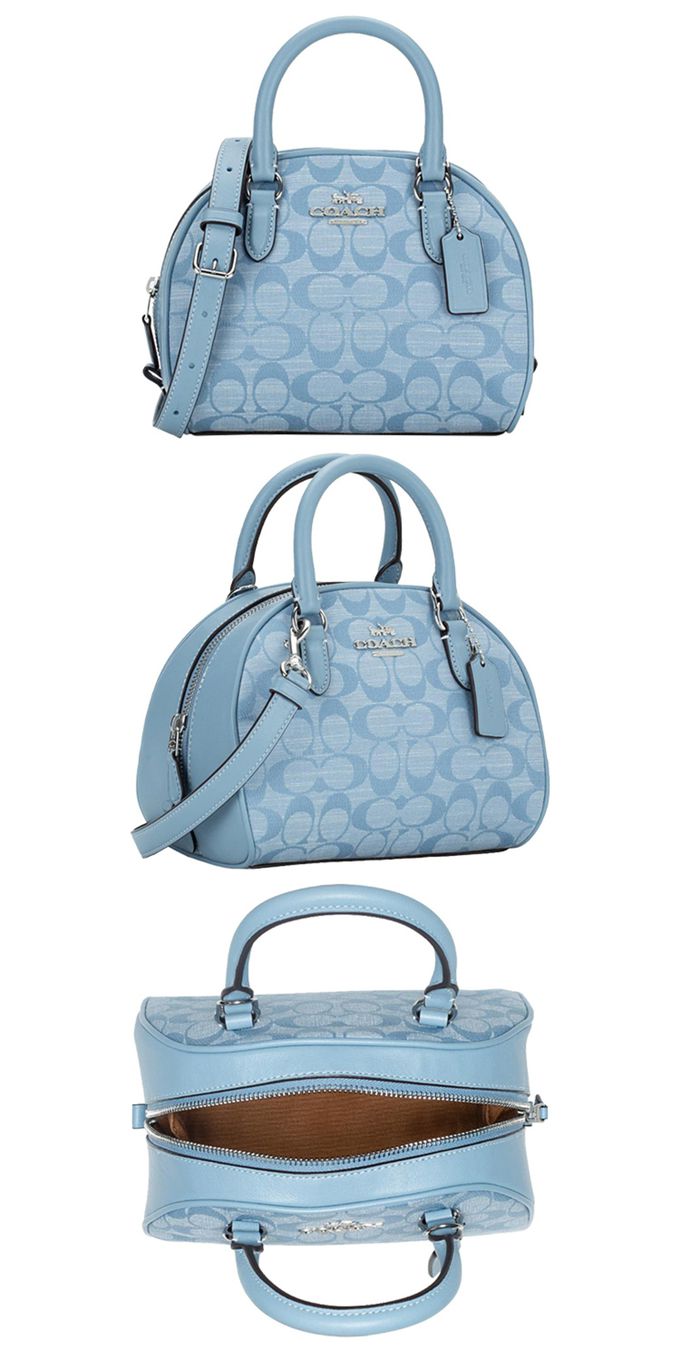 COACH - 丹寧織布滿版LOGO兩用包 (水藍)