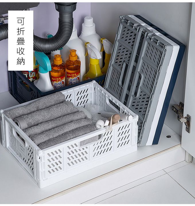 日本山田YAMADA - 日本製 可折疊整理儲物/收納籃2件組-軍綠