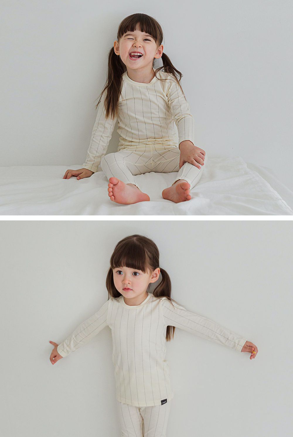 韓國 Cordi-i - 德國Viloft天然纖維保暖衣套裝-淺色線條-灰藍