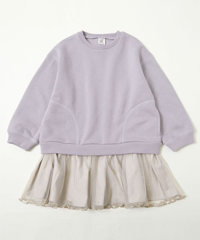 日本 devirock - 甜美裏毛雪紡拼接長袖洋裝-粉紫