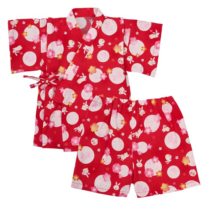 akachan honpo - 兩件式甚平-兔子-紅色