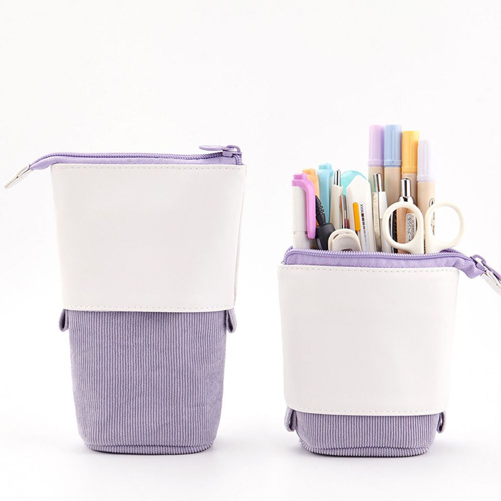 簡約異材質拼接鉛筆袋/筆筒-紫色