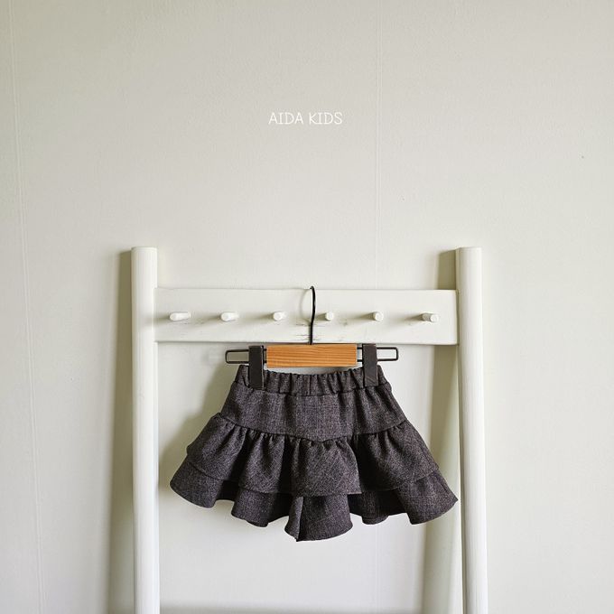 韓國 AIDA - 鬆緊腰鈕扣裝飾層次褲裙-摩卡咖