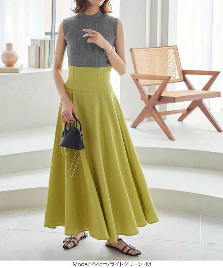 日本 Kobe Lettuce - A-line高腰顯瘦長裙-淺灰 (M)