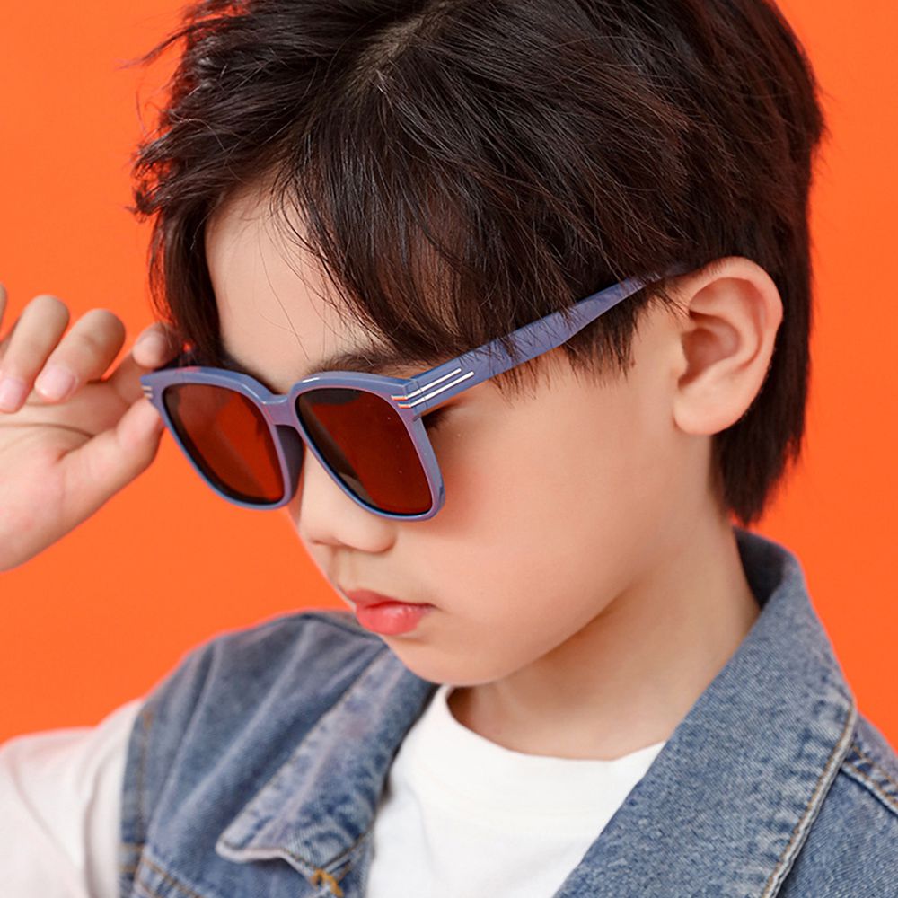 ALEGANT - 流線時尚雪青藍兒童專用輕量矽膠彈性太陽眼鏡/UV400方框偏光墨鏡
