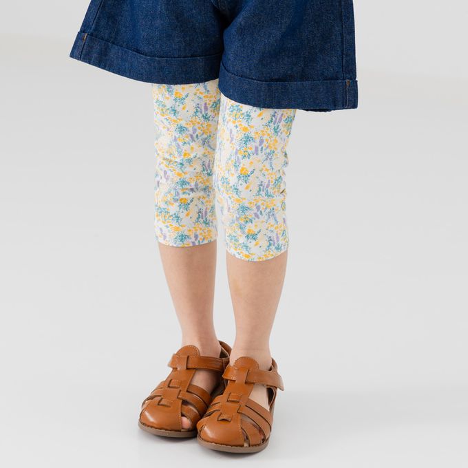 日本 Chil2 - 百搭印花彈力七分褲-愛心-象牙白