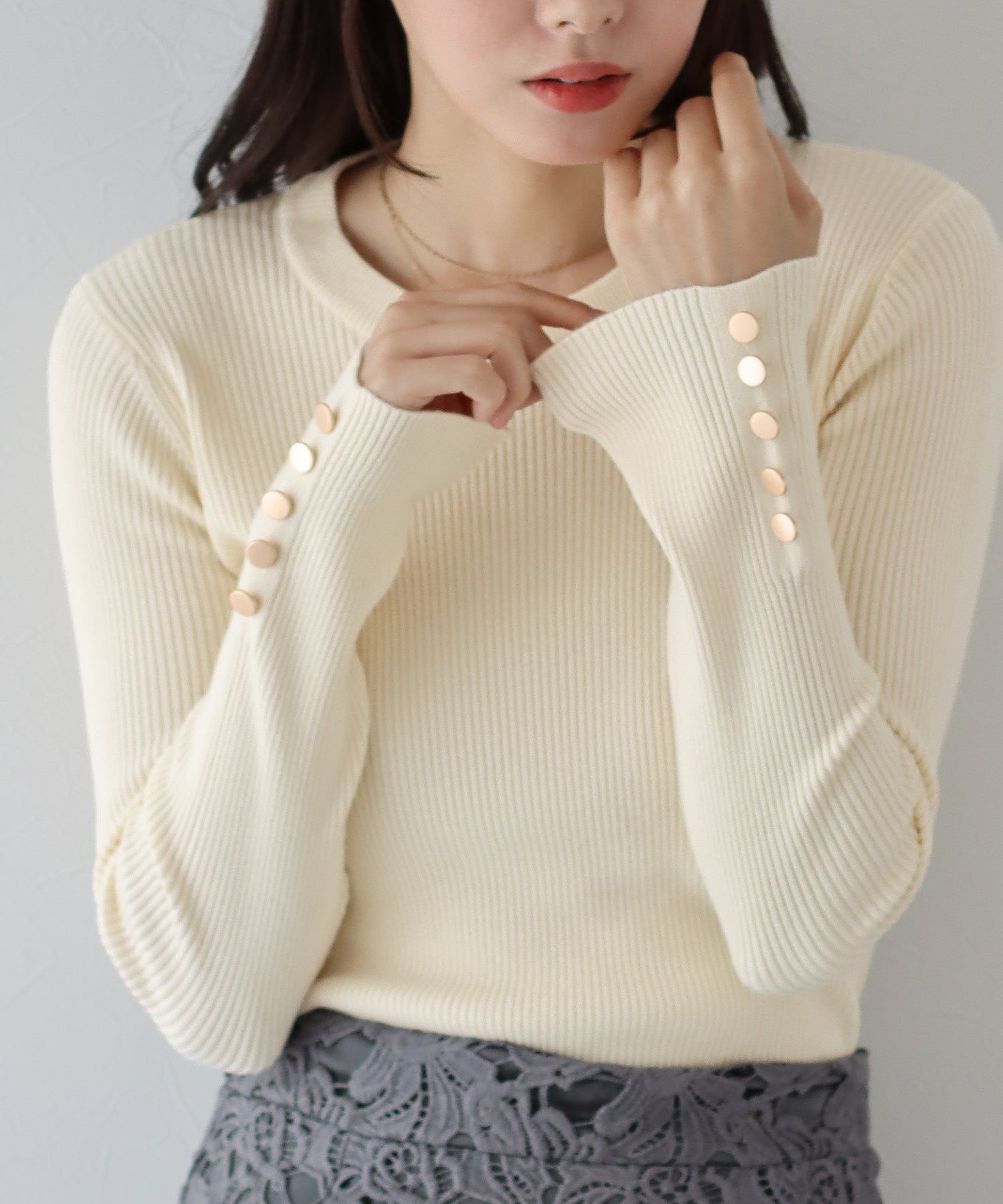 日本 BLUE EAST - 時尚金釦羅紋針織上衣-墨綠