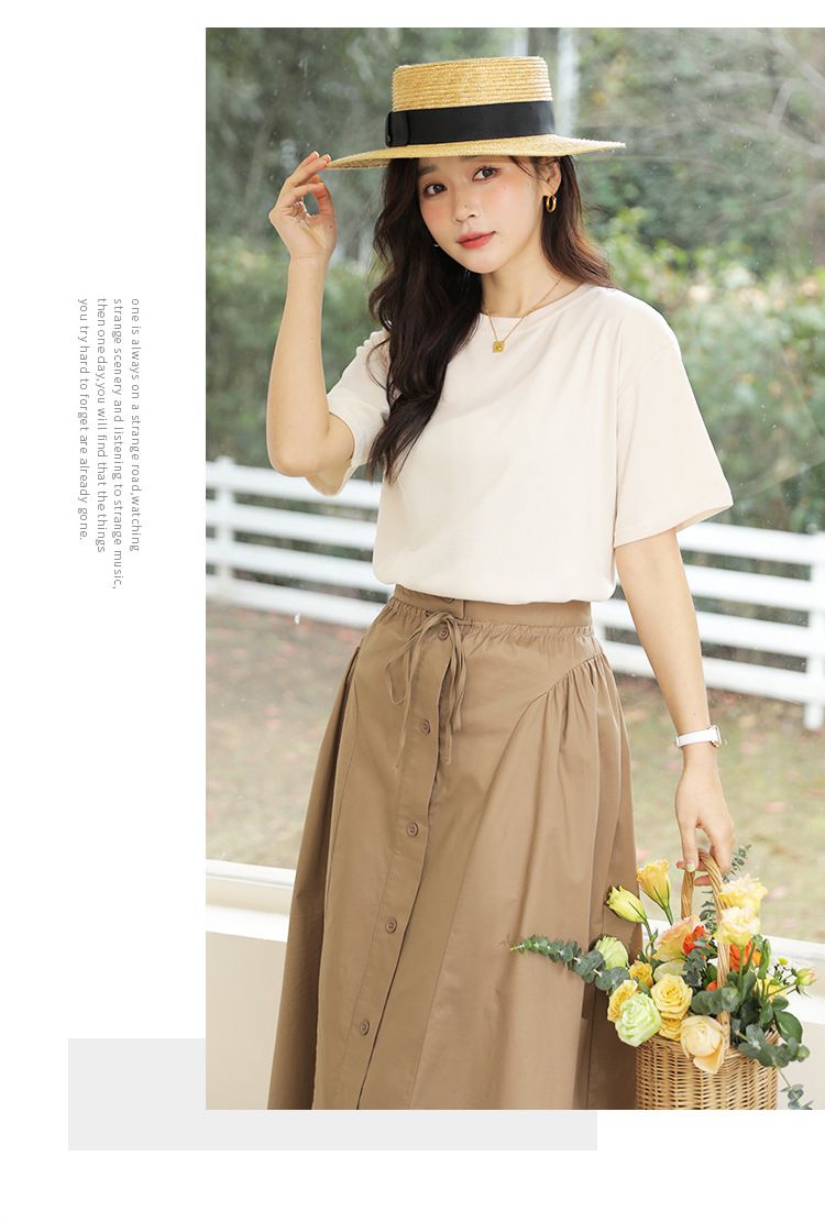 寬鬆圓領短袖上衣-橘色