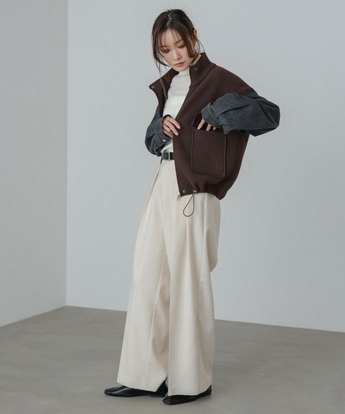 日本 Bab - 俐落簡潔丹寧袖拼接夾克/外套-棕系