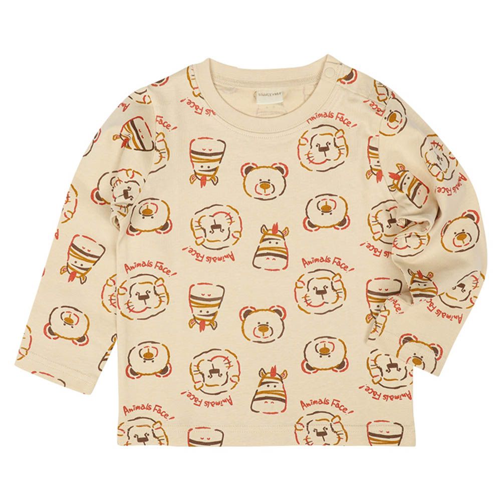 長袖T恤--滿版印花-淺卡其色