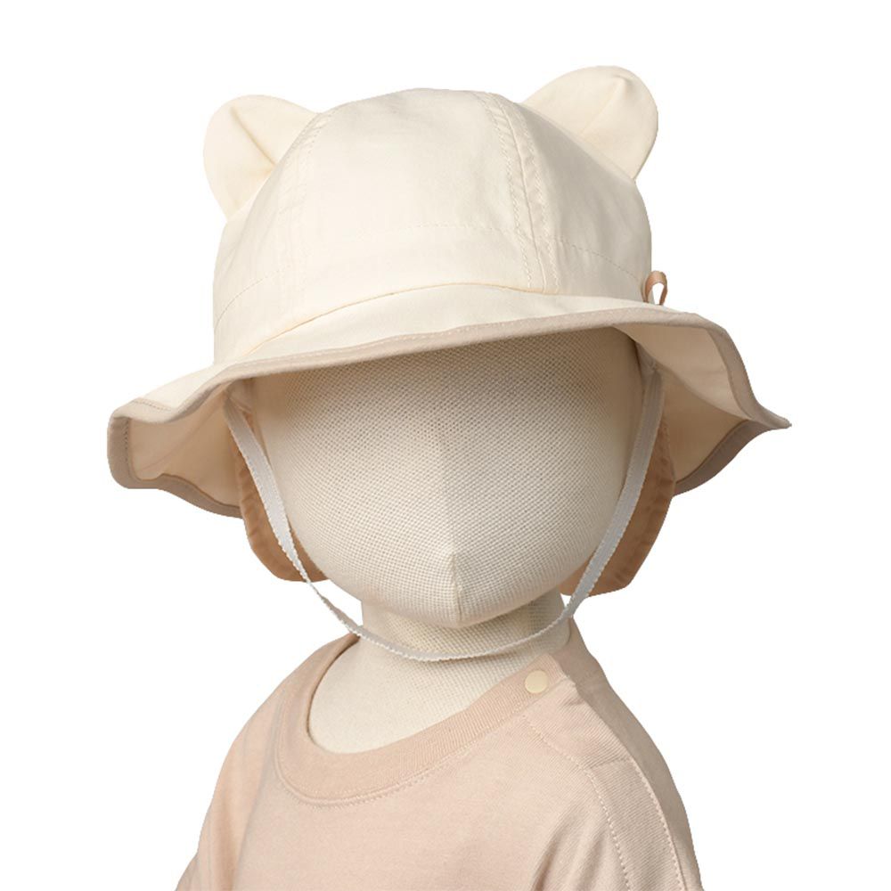 akachan honpo - 耳朵造型帽-附防曬遮陽布-象牙白色