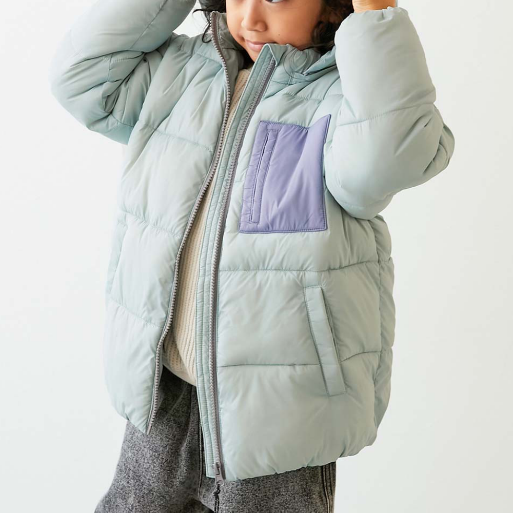 輕暖防風配色科技羽絨外套(帽可拆)-湖水綠