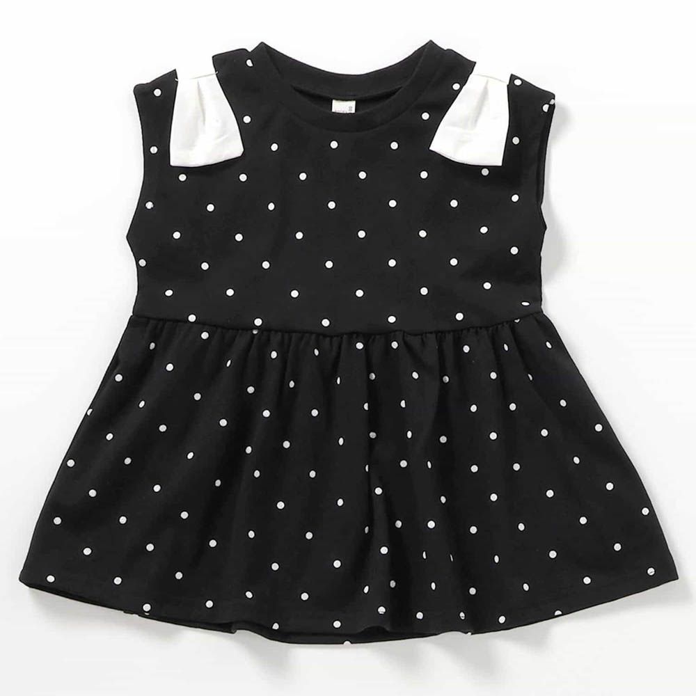 接觸冷感 蝴蝶結裝飾無袖背心-點點-黑