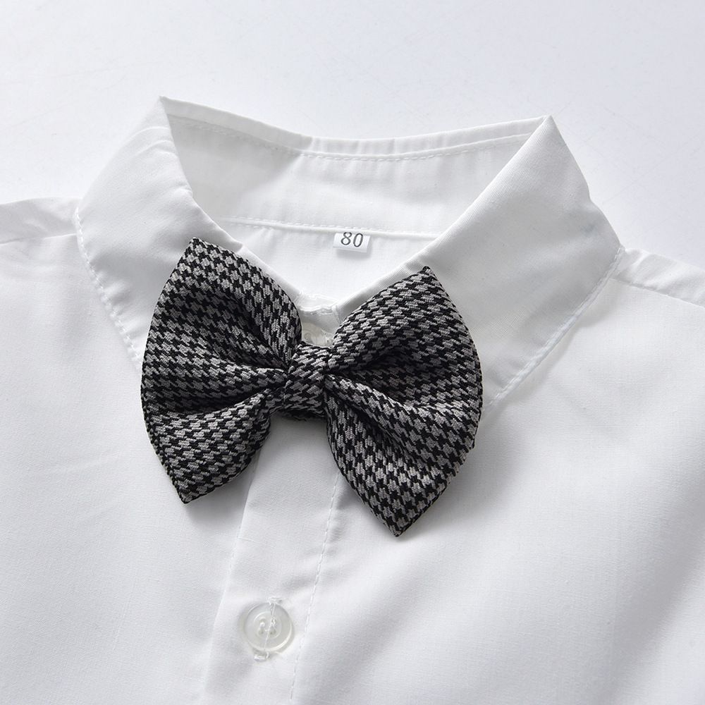 小紳士皮革馬甲吊帶套裝-無背帶款-黑色-領結顏色隨機