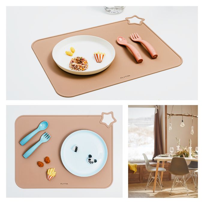 FLYTTA - 食品級耐冷耐熱可折疊星星矽膠餐墊-星星款-奶茶色 (標準)-1入