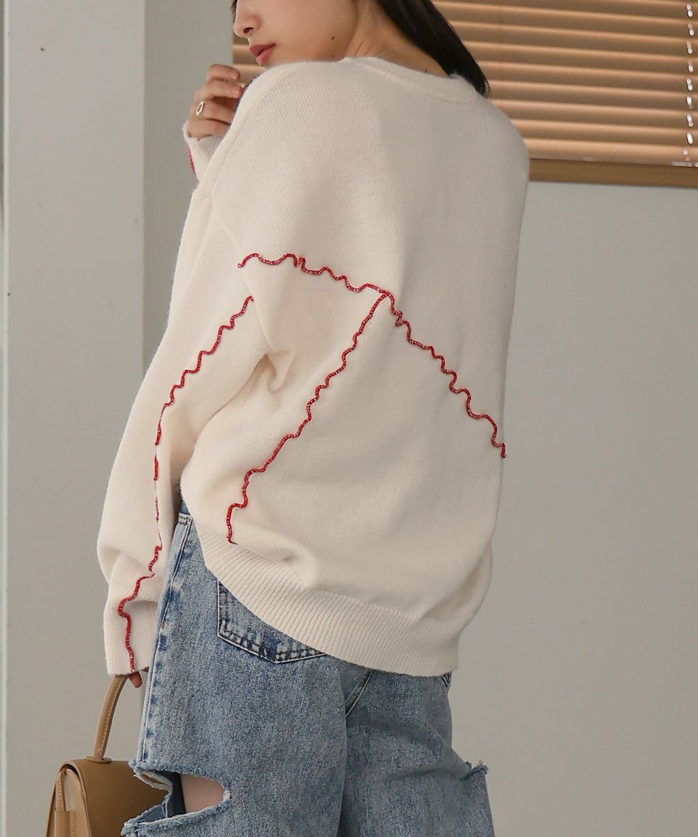 日本 Bab - 不規則撞色滾邊長袖上衣-黑x綠