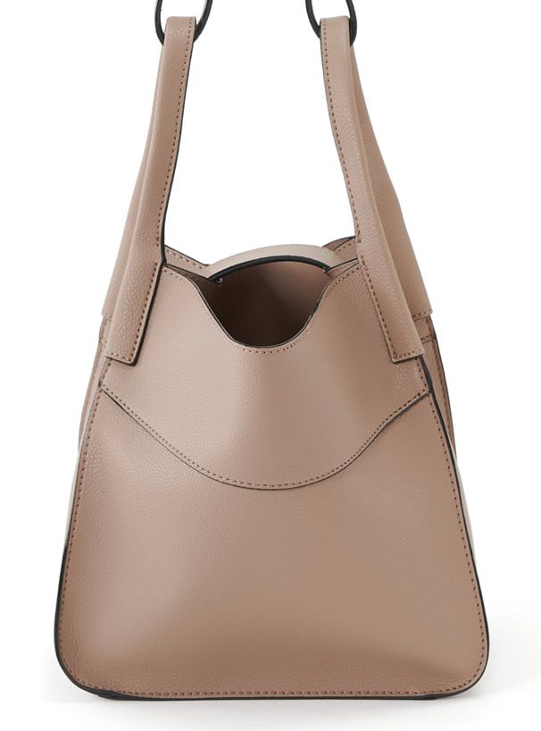 日本 GRL - 2way仿皮大開口托特包/側背包-棕