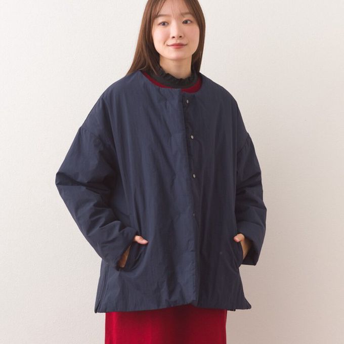 日本 OMNES - 側拉鍊造型科技羽絨無領保暖外套-淺卡其