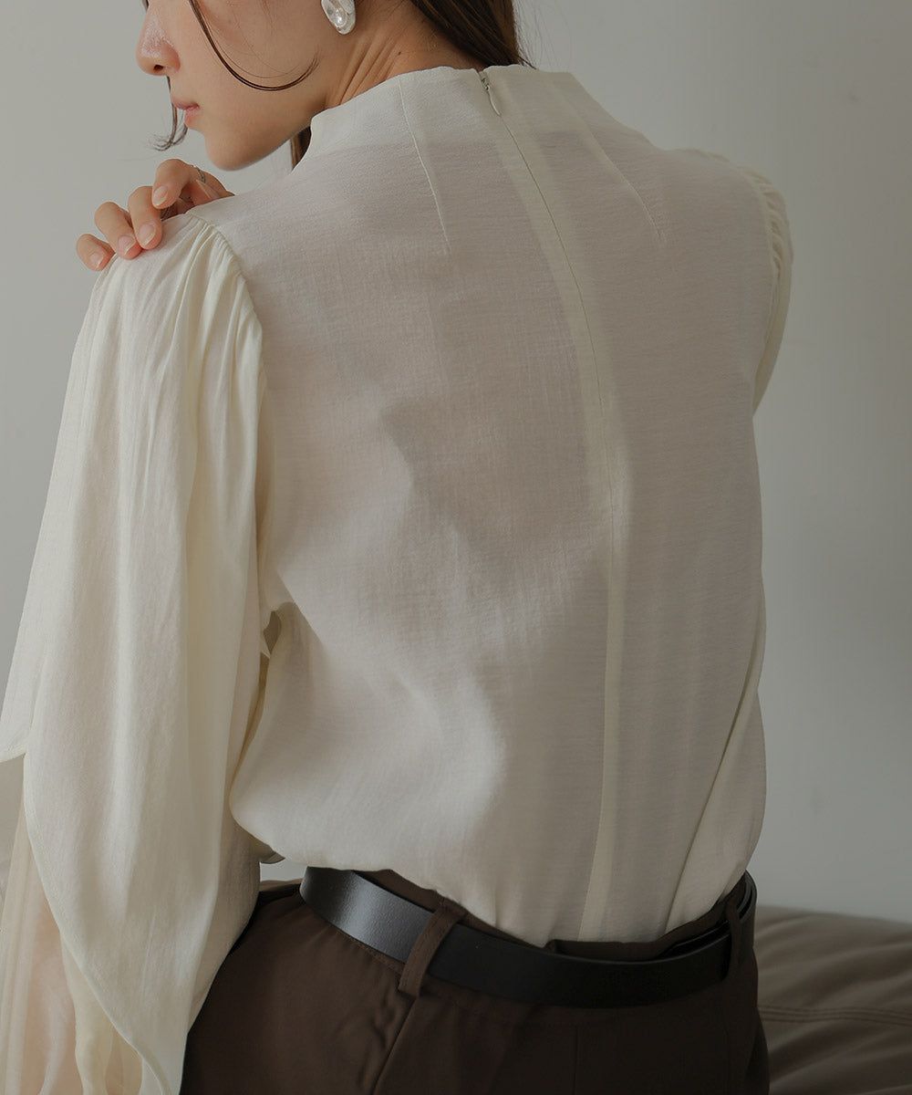 日本 Bab - 柔美紗拼接袖雪紡上衣-深可可