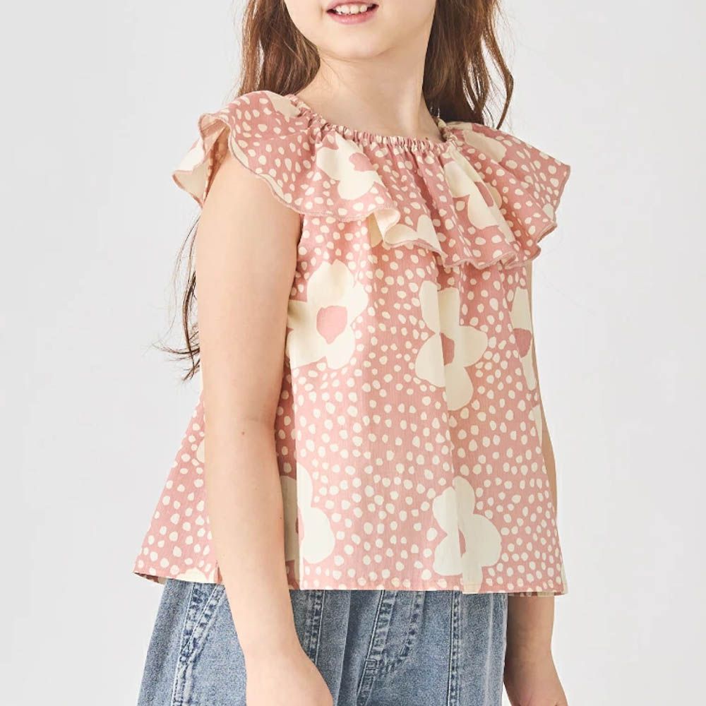 100%棉 歐風荷葉領無袖背心-粉紅