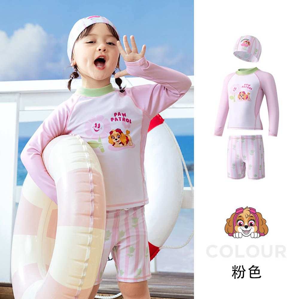 UPF50+長袖泳裝套裝(附帽子)-卡通人物天天-粉色