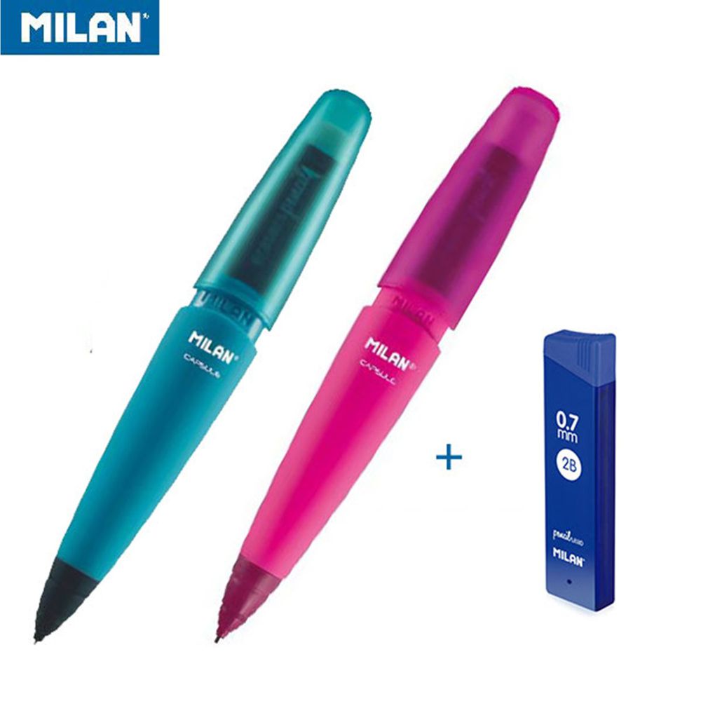 MILAN - 果凍自動鉛筆_0.7(2入)+0.7筆芯2B(1入)-蜜桃紅/湖水藍