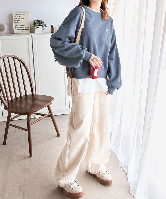 日本 Classical Elf - 低調logo刺繡裏毛休閒T恤-杏