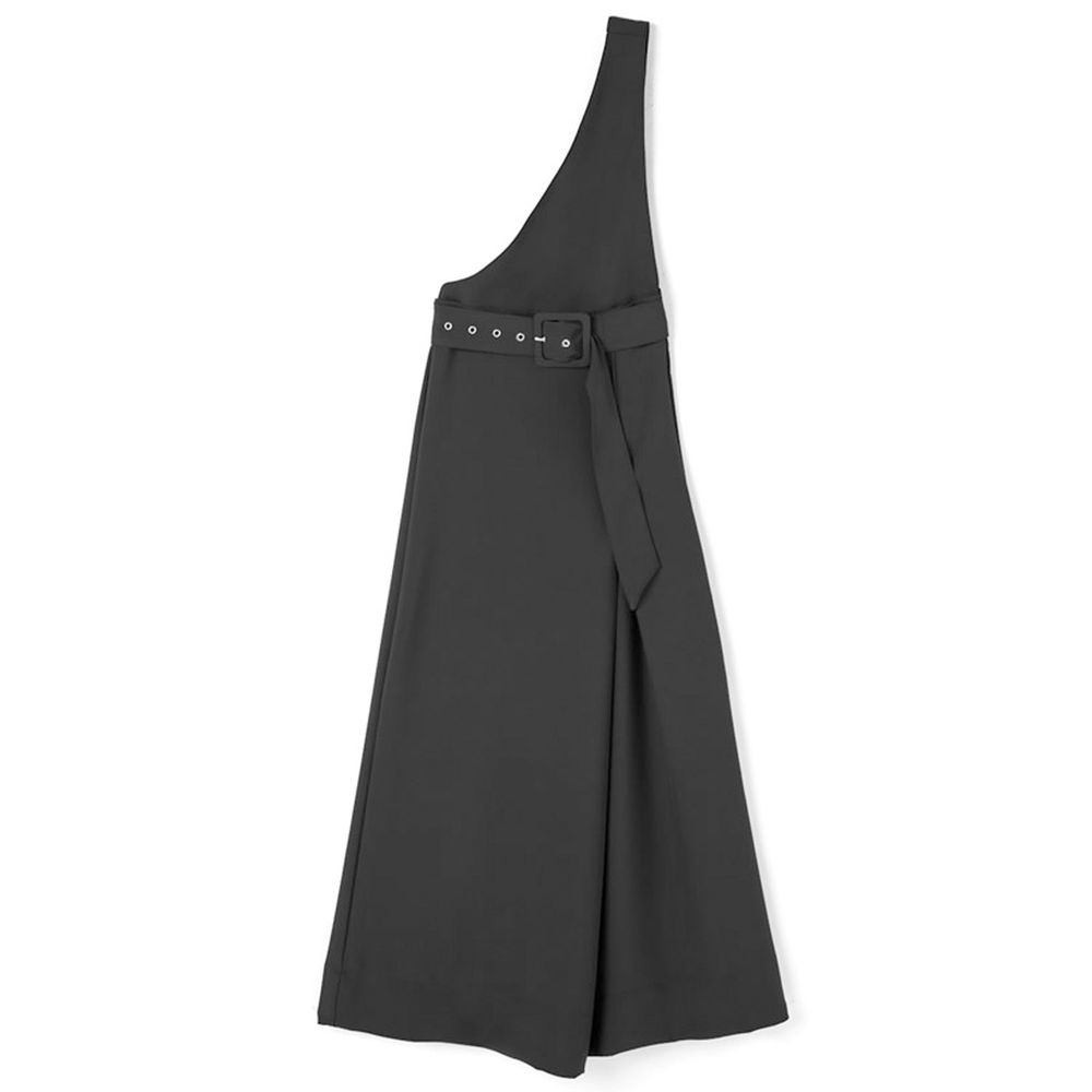 日本 GRL - 2way設計感單邊斜肩吊帶裙/長裙-時尚黑