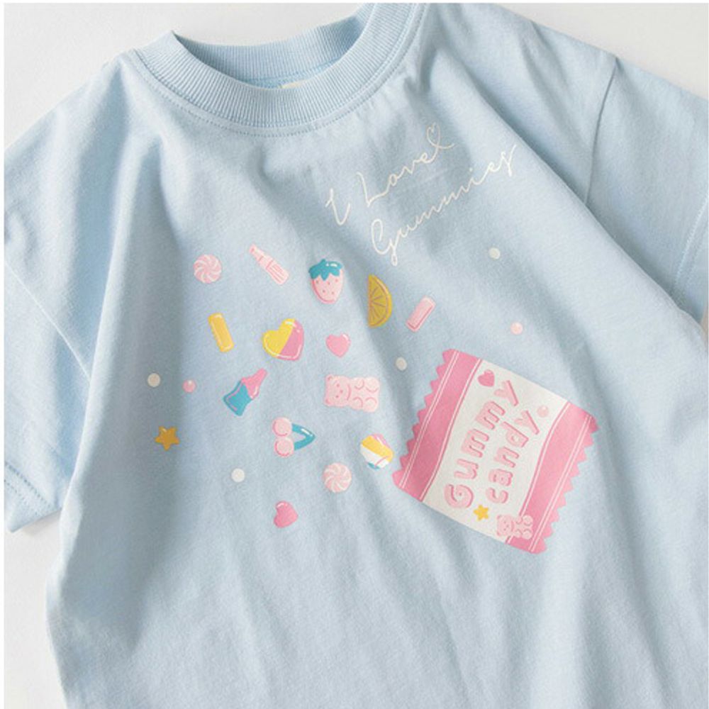 100%天竺棉女孩短袖上衣-軟糖爆炸-水藍