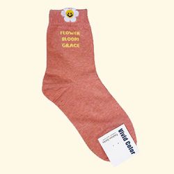 韓國連線 - 韓製造型彈性中筒襪-花朵-橘粉 (23-25cm)-1雙