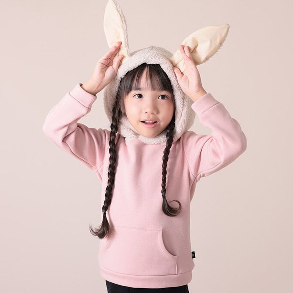 日本 TORIDORY - 極暖裏起毛兔耳朵造型連帽上衣-粉紅
