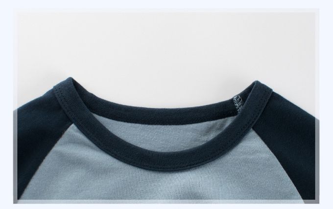 純棉長袖上衣-恐龍打桌球-藍+黑