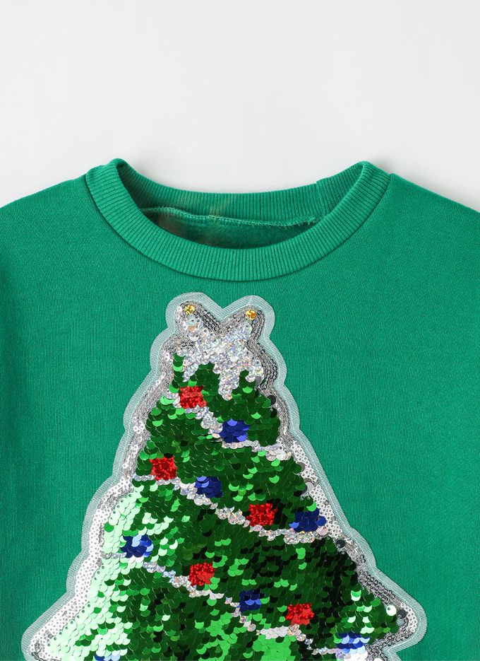 韓國 OZKIZ - (內磨毛)閃亮變色長袖大學T-聖誕樹-綠