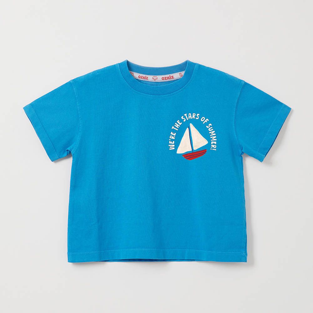 100%澳洲棉純粹呼吸短袖上衣-小帆船-水藍