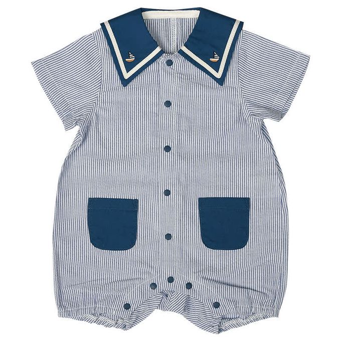 akachan honpo - 短袖兔裝-平織 航海圖案-深藍色