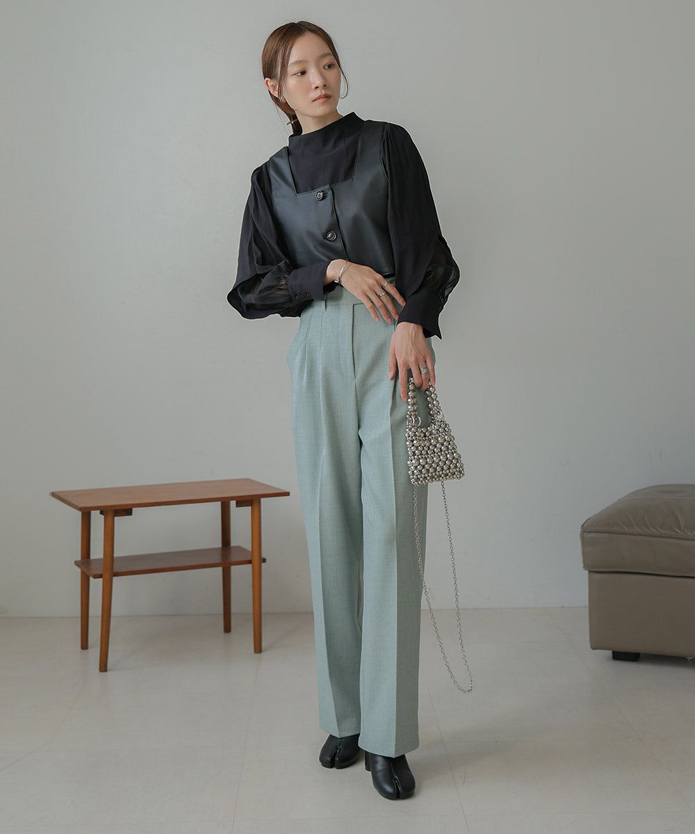 日本 Bab - 柔美紗拼接袖雪紡上衣-深可可