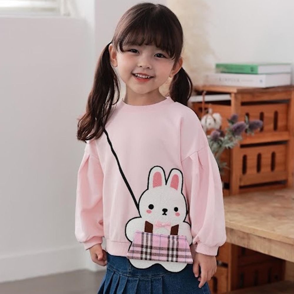 韓國 Coco rabbit - 裝飾小兔花苞澎袖上衣-淺粉