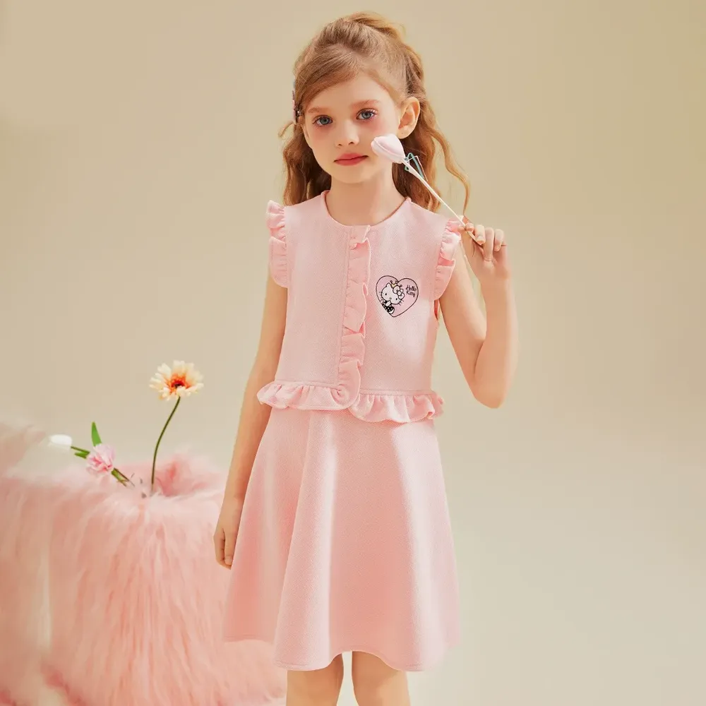 荷葉花邊無袖洋裝-卡通人物Hello Kitty-粉色