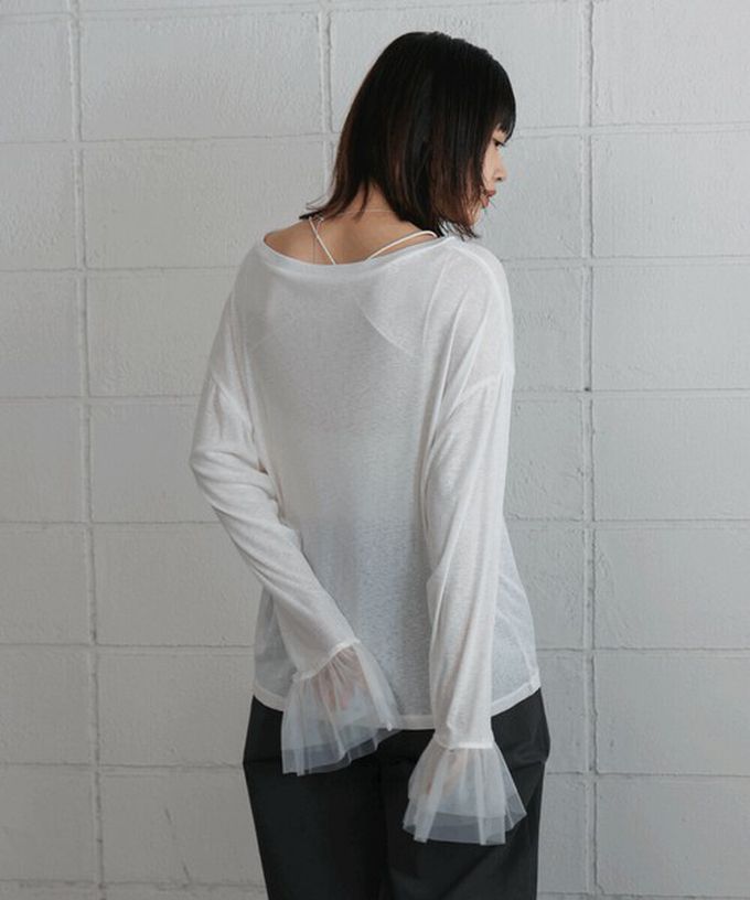 日本 Bab - 雙層薄紗拼接俏麗長袖上衣-炭灰