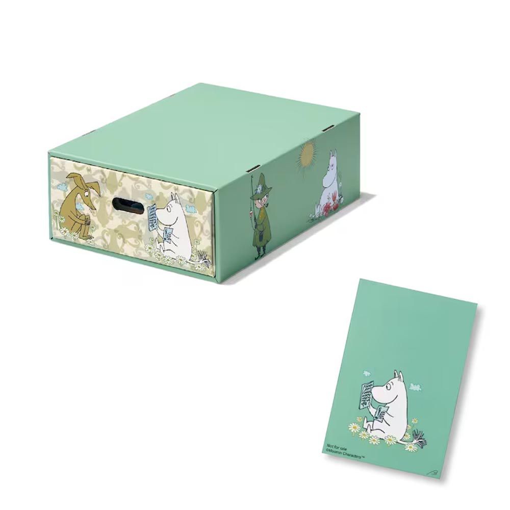 moomin 溫柔印花收納盒(可組裝)-姆明悠閒-草綠 (寬25.5x深34x高12cm)