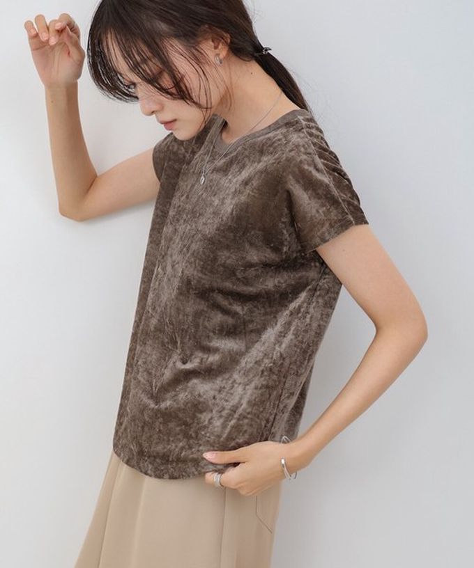 日本 Bab - 微透輕盈天鵝絨法式袖上衣-水藍 (M)