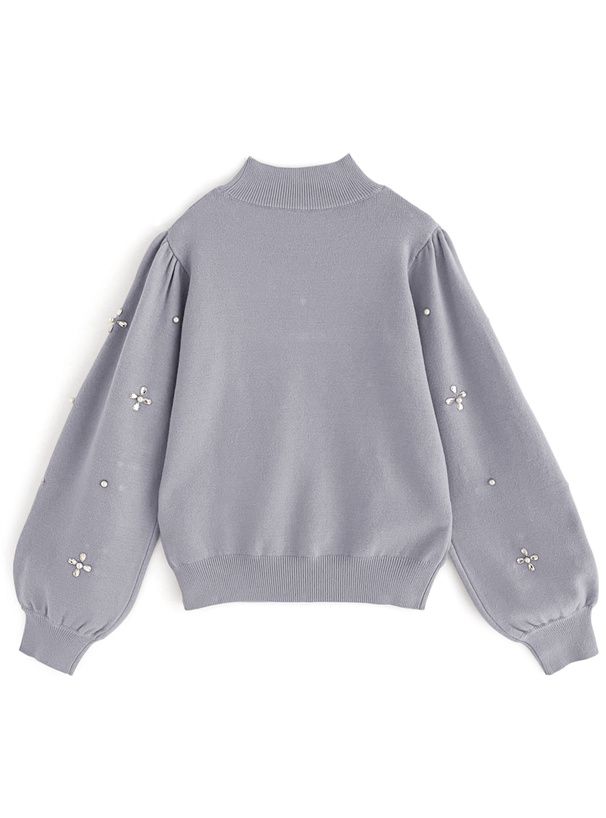 日本 GRL - 氣質花朵閃耀針織上衣-水藍 (F)