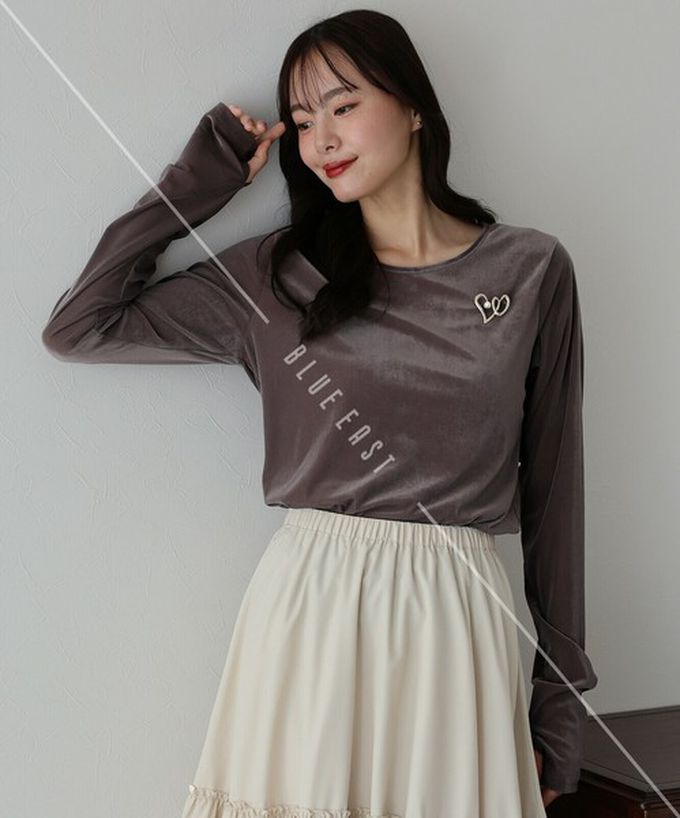 日本 BLUE EAST - 透明感光澤絨面船領長袖上衣-(指孔設計)-咖啡