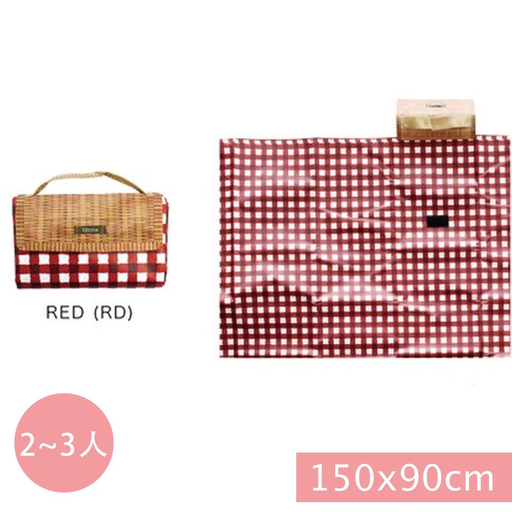 日本現代百貨 - 輕便可收納 防水野餐墊(2-3人)-紅白格子 (150x90cm)